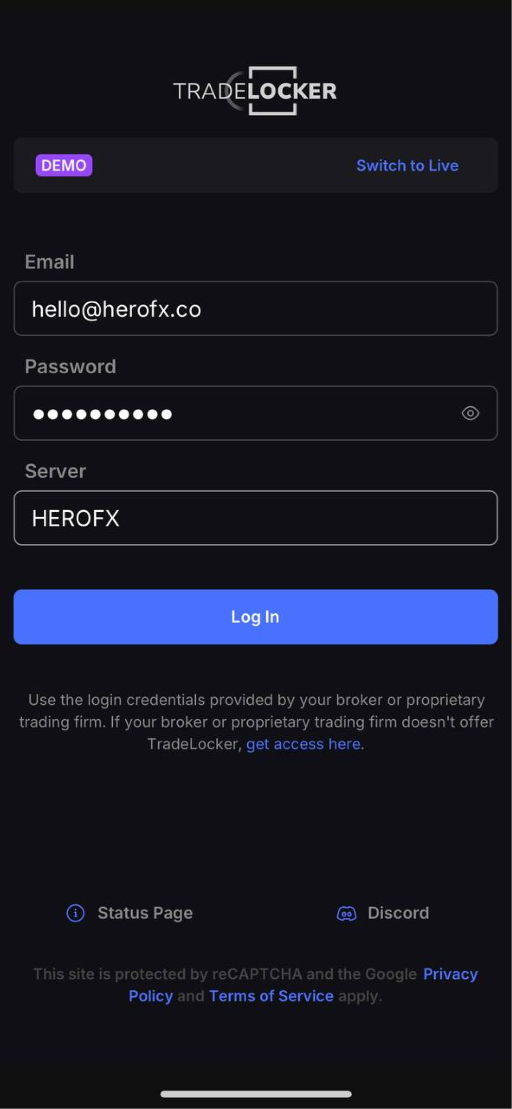 App móvil de TradeLocker en iPhone
