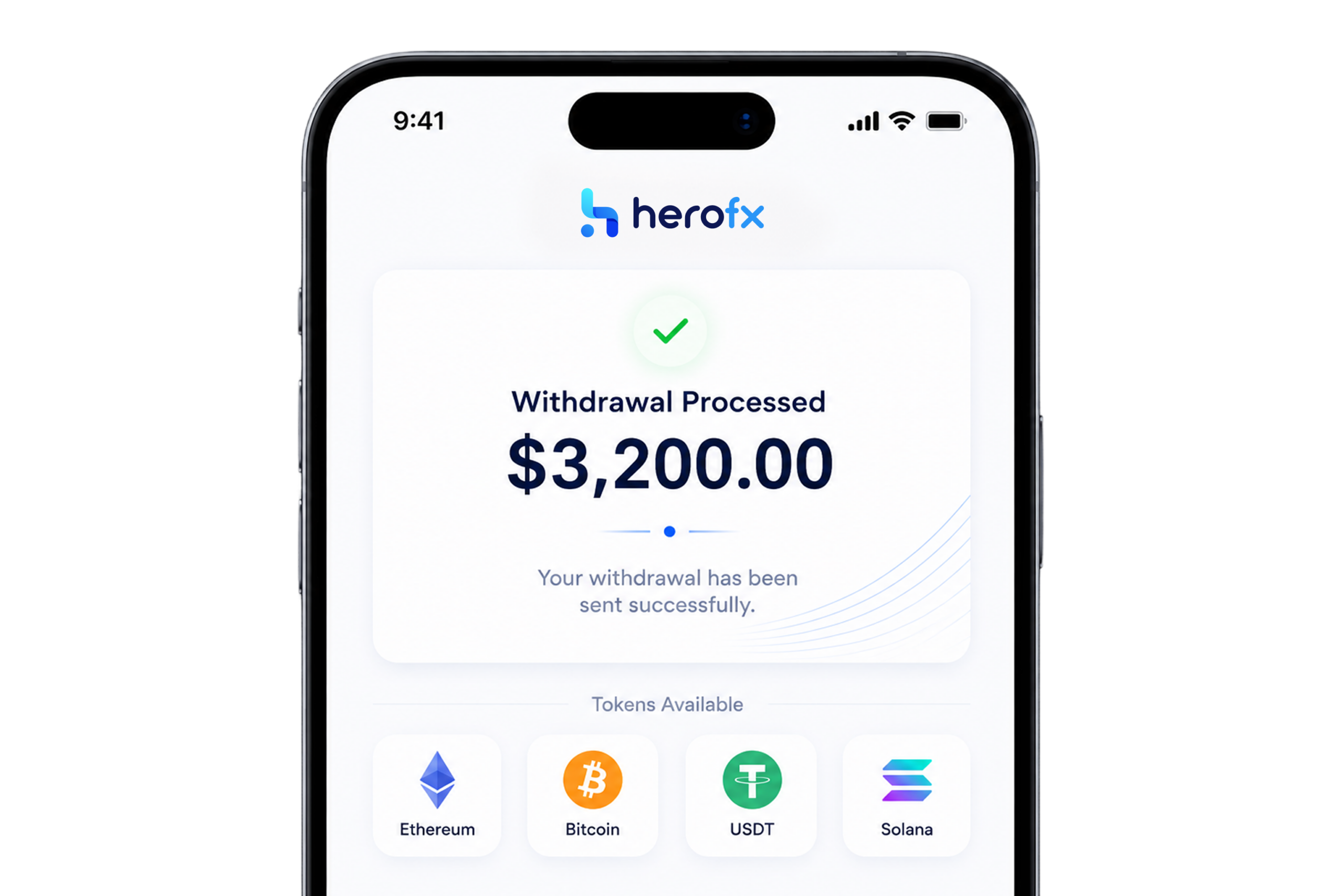 HeroFX withdrawal confirmed on mobile - $3,200 sent successfully