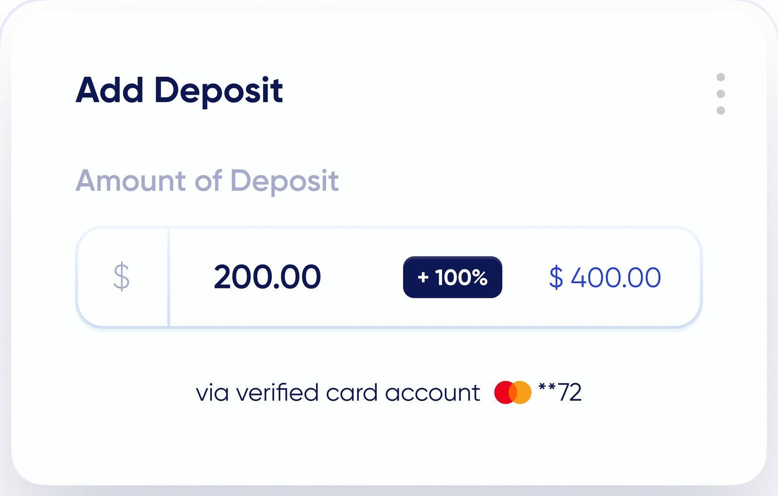 100% Deposit Bonus Account: every deposit is matched with an equal bonus