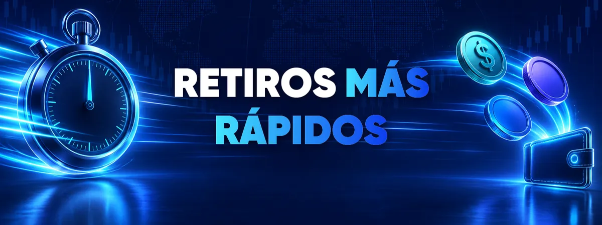 Brokers de forex con los retiros m&aacute;s r&aacute;pidos &mdash; portada con un cron&oacute;metro, monedas cripto y una flecha de pago