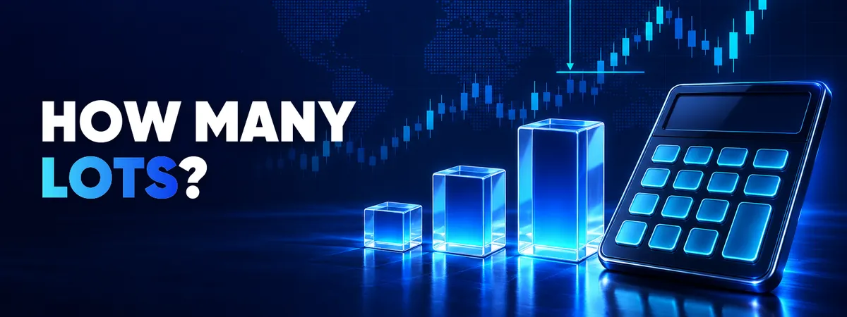 How to calculate position size in forex &mdash; cover with a 3D calculator, lot-size blocks and a candlestick chart with a stop loss line