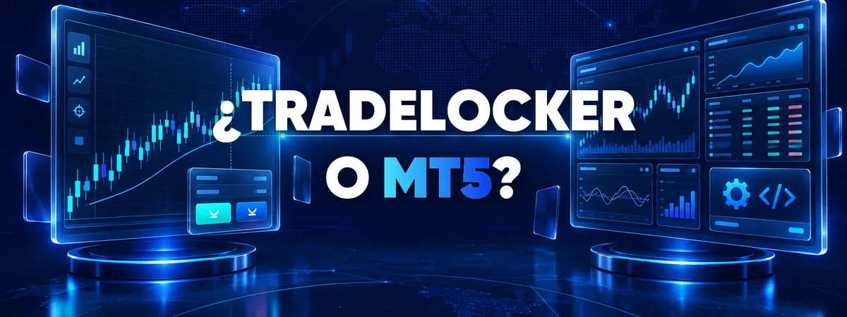 TradeLocker vs MetaTrader 5 &mdash; portada del blog con dos pantallas de plataformas de trading frente a frente